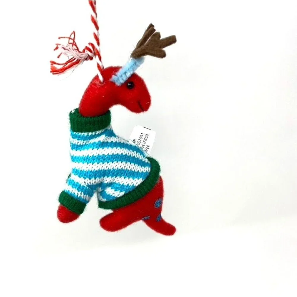 Target Wondershop Christmas Red Plush Dinosaur Ornament Sweater Antlers NWT